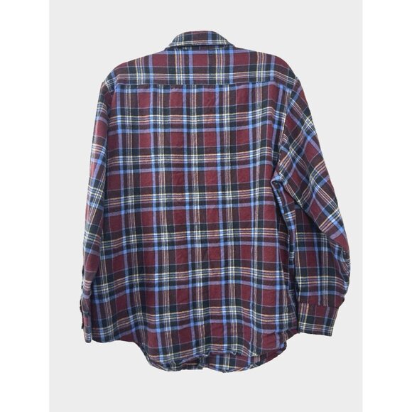 Plaid Flannel Lined Shirt Jacket Shacket Maroon Blue L Cabincore Rugged Mountain - Picture 2 of 9